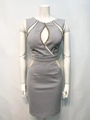 2222 GLAMOROUS by Andy グラマラスバイアンディ　キャバクラ　ドレス　ノースリーブ　タイト　フロントカット　ミニ　伸縮性　キラキラ　ストーン　シースルー　キャバドレス　S