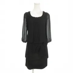 アプワイザーリッシェ Apuweiser-riche ワンピース ツイード切り替え 2 黒 ブラック 七分袖 シアー袖 リボン ラウンドネック /AH29 ■GY61