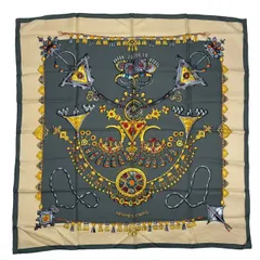 極美品 HERMES エルメス スカーフ カレ90 PARURES DES SABLES 砂漠のアクセサリー シルク グリーン