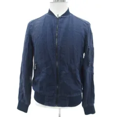 ザラマン ZARA MAN ブルゾンジャケット ミドル丈 リネン M ネイビー 紺 /SM25 ■GY58