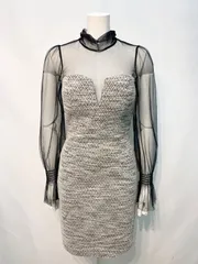 2223 DAZZY デイジー　キャバクラ　ドレス　ツイード　ラメ　シースルー　伸縮性　タイト　ミニ　キャバドレス　M