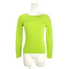クレージュ courreges リブニット セーター 38 黄緑 ネオン グリーン 長袖 ボートネック /AH22 ■GY58