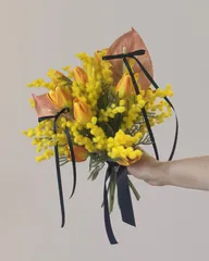 【ブートニア付】ミモザのウェディングブーケ｜アーティシャルフラワー造花