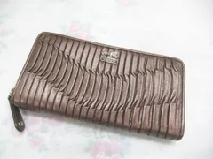極美品　COACH　コーチ　プリーツデザイン　ラウンドファスナー長財布　/　ジッピーウォレット　/　マディソン ギャザー レザー アコーディオン ジップ ウォレット　/　ブラウン系（光沢感あり）