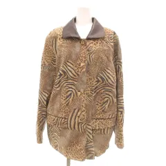 ノーブランド 美品 ジャケット ブルゾン スエードレザー F ベージュ 茶 ブラウン レオパード柄 ゼブラ柄 レギュラーカラー /YJ ■GY60