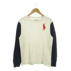 ポロ ラルフローレン POLO RALPH LAUREN Tシャツ ビッグポニー M(10-12) 150 グレー 紺 ネイビー 長袖 ラウンドネック ロゴ刺繍 /AH30 ■GY58