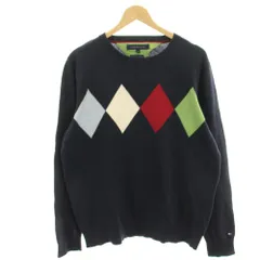 トミーヒルフィガー TOMMY HILFIGER ニット セーター カシミヤ混 薄手 長袖 アーガイル柄 M 紺 ネイビー /HN ■GY61