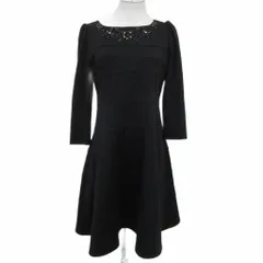 スーパービューティ Super Beauty ワンピース ひざ丈 七分袖 42 XL 大きいサイズ 黒 ブラック ビーズ装飾 /SM30 ■GY61