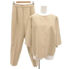 サルーン SALOON セットアップ ブラウス パンツ 38 ベージュ ストレッチ 七分袖 タック パール装飾 /GV ■GY53