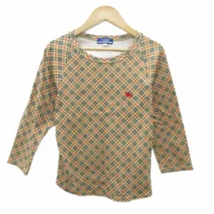 バーバリーブルーレーベル BURBERRY BLUE LABEL カットソー M ベージュ ノバチェック柄 ロゴ刺繍 七分袖 /YS5 ■GY61