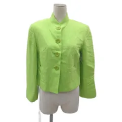 ケンゾー KENZO JUNGLE ジャケット ミドル丈 スタンドカラー 麻 リネン 38 M ネオンイエロー 無地 /SY42 ■GY58