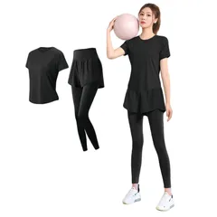 ヨガパンツ レギンス ハイウエスト ピラティス Tシャツ 半袖 トレーニング 体型カバー ジム レディース スポーツウェア 上下セット 吸汗速乾 ヨガウェア 伸縮通気A0063 [Karsaer]