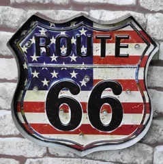 【WNJAPAN】ブリキ 立体看板 ウォールサイン アメリカンレトロ アメリカ雑貨 電球付 Route66 ルート66 USA アメリカ国旗 【BR-23】