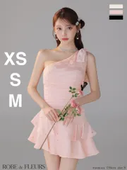 ピンク (fm4322) 【ROBE de FLEURS/ローブドフルール】サテン/ ワンショルダー/ リボン/ ティアード/ フレア/ ミニドレス/ キャバドレス/ AngelR エンジェルアール