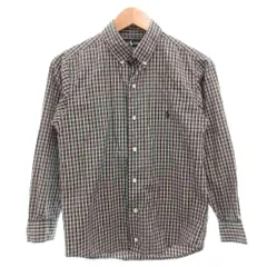 ラルフローレン RALPH LAUREN ボタンダウンシャツ 長袖 BD 90 ポニー刺繍 紺 ネイビー 緑 グリーン チェック柄 /GV ■GY53