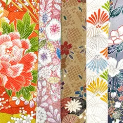 No.511大きい綺麗な着物はぎれ5枚セット 正絹 生地 中古 カットクロス 古布 つまみ細工 材料 素材 japanbela