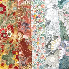 No.512大きい綺麗な着物はぎれ5枚セット 正絹 生地 中古 カットクロス 古布 つまみ細工 材料 素材 japanbela