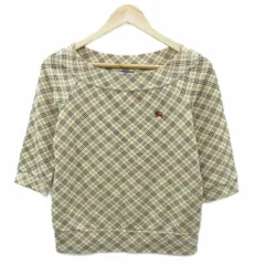 バーバリーブルーレーベル BURBERRY BLUE LABEL カットソー 38 アイボリー ノバチェック柄 ボートネック 七分袖 FA559-159 /YS34 ■GY61
