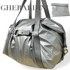 ☆★ GHERARDINI ゲラルディーニ ★トートバッグ　ハンドバッグ　ボストンバッグ　ポーチ付き　シルバー　大きめ　大きいサイズ　ラージ　総柄　ロゴ★♯2139