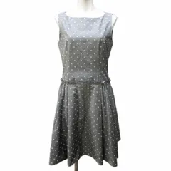 フォクシーニューヨーク FOXEY NEW YORK 美品 ワンピース ドット柄 フリル ギャザー ノースリーブ ひざ丈 40 約M 灰 グレー IBO79 0906