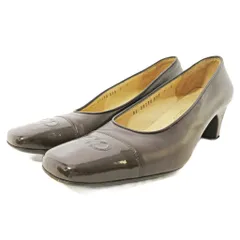 サルヴァトーレフェラガモ Salvatore Ferragamo ガンチーニ エンボス ロゴ パンプス スクエアトゥ ヒール 7 24cm ブラウン 茶 1017 IBO81