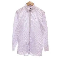 バーバリーブラックレーベル BURBERRY BLACK LABEL 長袖 ボタンダウンシャツ BD ストライプ柄 41 白 ホワイト 紫 パープル D1L09-810-34 /UO ■GY53