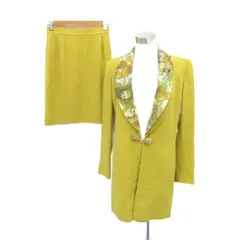 ジェイ&アール J&R スーツ セットアップ 上下 ジャケット ロング丈 タイトスカート ひざ丈 スリット M イエロー 黄 /SY10 ■GY61