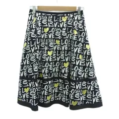 エムズグレイシー M'S GRACY フレアスカート 38 M 黒 ブラック オフホワイト プリント ハート柄 ミモレ丈 /HO42 ■GY61