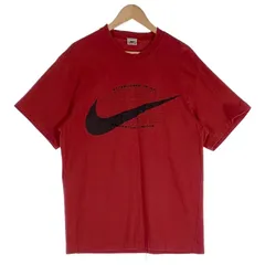 90's NIKE ナイキ スウッシュプリント 刺繡 Tシャツ 袖裾シングル 韓国流通 レッド やや厚手 Size 105 (XL相当)