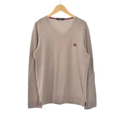 バーバリーブラックレーベル BURBERRY BLACK LABEL Ｔシャツ カットソー 長袖 Vネック ロゴ刺繍 無地 2 灰色 グレー ピンク