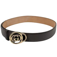 グッチ GUCCI GGロゴ ベルト インターロッキングG 362738 ベルト レザー ダークブラウン メンズ 【中古】