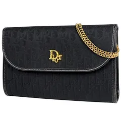 クリスチャンディオール Christian Dior トロッター柄 チェーン ショルダーバッグ 2WAY クラッチバッグ ショルダーバッグ キャンバス ブラック レディース 【中古】