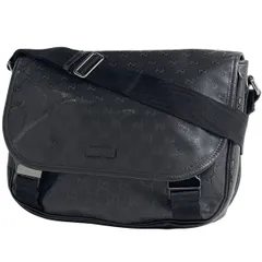 グッチ GUCCI GGインプリメ ショルダーバッグ メッセンジャーバッグ メンズ GG柄 ショルダーバッグ コーティングキャンバス ブラック 201732 レディース 【中古】