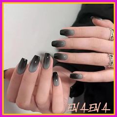 Nail Tips, False Nails, Stylish Press-On Nails, Black, Short, Easy-to-Remove Nails, Korean Style, Mass-Produced, Cosplay Nails, Nail Art, Cute, Women's, Sparkly Nails, 24 Pieces, Stylish, Popular, Gift for Women, Self-Nail, Includes 48 Double-Sided Tapes (Gradient 1)