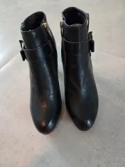 ブラック アンクル ブーツヒール レディース