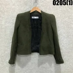 ザラ カーキ色 ツイード ジャケット s