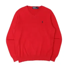 ポロラルフローレン レッド ピマコットン Vネック ニット