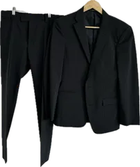  COMME CA MENコムサメン　ビジネススーツ上下セットアップジャケットパンツ　ブラックストライプ　メンズ　46サイズ44サイズ【Z1757】