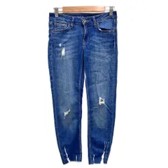 ザラ ベーシック ZARA BASIC デニムパンツ ジーンズ EUR36 USA4 インディゴブルー ダメージ加工 フリンジ裾 スキニーフィット /TZ ■GY60