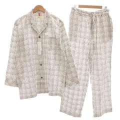 ダナキャランニューヨーク DKNY タグ付き セットアップ パジャマ ナイトウェア シャツ パンツ 11 チェック柄 総柄 白 ホワイト /AE ■GY53