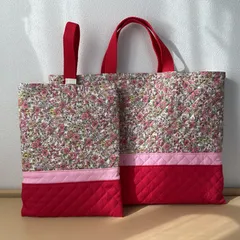入園入学5点セット　りんりんのハンドメイド　レッスンバッグ　上履き入れ　キルティング　お花柄