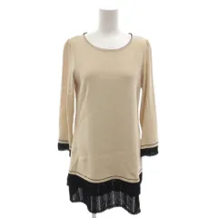 トゥービーシック TO BE CHIC チュニック ミニ ニットワンピース 40 ベージュ 黒 ブラック レース切り替え /FF ■GY62