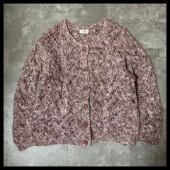 ニットカーディガン ミックスカラー ケーブル編み ウール混 クルーネック 古着 レディース