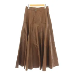レザー フレアスカート ロング丈 牛革 ブラウン /LP ■GY58