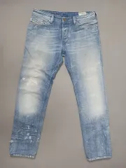 32 DIESEL バイカー 刺繍 ウォッシュ 0071J Regular ストレートデニム