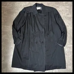 ギャザー入り ダブルブレスト ロングコート 共布ベルト付き ブラック レディース 古着