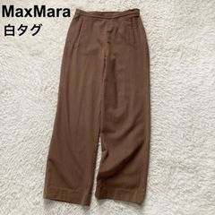 【美品】【最高級白タグ】マックスマーラ ワイドパンツ ブラウン ウエストリボン 最高級✨MaxMara 白タグ 総柄 パンツ ストレート コットン イタリア製