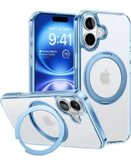 ★TORRAS iPhone 16用 ケース【多機能360°回転スタンド!】MagSafe対応 丸型スタンド付き Halbachマグネット搭載 縦横両対応 米軍耐衝撃 半透明 リング ワイアレス充電対応 マット感 「UPRO Ostand R」