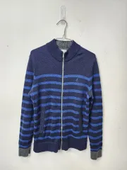 BEAN POLE ビーンポール ブルー ストライプ ジップアップ カーディガン