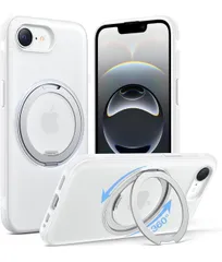 ★TORRAS iPhone 16e 用 ケース【動画視聴用スタンドケース】多機能一体360°回転スタンド 2025 半透明 耐衝撃 マット感 黄ばみなし レンズ保護 ストラップホール付き Magsafe「Ostand O3 Fitness」純白（ホワイト）